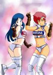  2girls blue_eyes blue_hair boots breasts cleavage cosplay dirty_pair dirty_pair_no_daibouken fingerless_gloves gloves kei_(dirty_pair) kei_(dirty_pair_no_daibouken) kei_(dirty_pair_no_daibouken)_(cosplay) long_hair looking_down multiple_girls red_eyes red_hair retro_anime rx92 short_hair sleeveless thigh_boots thighhighs underboob yuri_(dirty_pair) yuri_(dirty_pair_no_daibouken) yuri_(dirty_pair_no_daibouken)_(cosplay) 