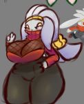  2020 anthro artesjsc big_breasts breasts clothed clothing digital_media_(artwork) female hair lagomorph mammal nintendo pok&eacute;mon pok&eacute;mon_(species) raboot red_eyes reference_image screencap simple_background solo thick_thighs video_games wide_hips 