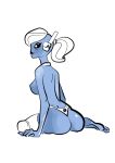  alien blue_body blue_skin breasts butt clothing female hair hi_res humanoid jetblackraider ponytail solo tau thong underwear white_hair 