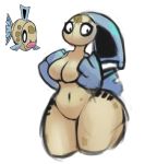  2020 anthro anthrofied artesjsc breasts digital_media_(artwork) feebas female fish lipstick makeup mammal marine nintendo nude pok&eacute;mon pok&eacute;mon_(species) pok&eacute;morph reference_image scales screencap solo thick_thighs video_games wide_hips yellow_body yellow_skin 