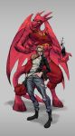  absurd_res black_fire blonde_hair clothing colored_fire demon duo female fire fpbarros hair hi_res human humanoid jacket jojo&#039;s_bizarre_adventure lucia_(satina) mammal satina_wants_a_glass_of_water stand_(jjba) topwear torn_clothing 