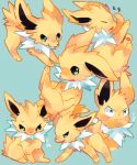  2020 bent_over blush bodily_fluids canid chest_tuft digital_media_(artwork) eeveelution expressions eye_contact feral fur green_eyes jolteon looking_at_another looking_down lying mammal model_sheet multiple_images nintendo on_side open_mouth pok&eacute;mon pok&eacute;mon_(species) simple_background sleeping smile solo sweat tail_tuft tuft tufted_fur video_games white_body white_fur wide_eyed yellow_body yellow_fur zoroa553 