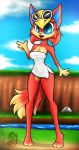  2020 absurd_res animal_crossing anthro audie_(animal_crossing) big_eyes blonde_hair blue_eyes breasts canid canine canis cjweasle cleavage clothed clothing cute_fangs digital_media_(artwork) eyewear female fur hair hi_res hot_spring mammal nintendo outside red_body red_fur solo sunglasses tongue towel towel_only video_games water wolf 