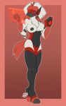  anthro anthrofied black_body black_fur blue_eyes breasts clothed clothing female fluffy fluffy_tail fur furfrou hi_res multicolored_body multicolored_fur nintendo nipples pok&eacute;mon pok&eacute;mon_(species) red_body red_fur solo tattoorexy video_games white_body white_fur 