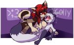  anthro blush breasts canid canine canis domestic_dog duo dust_(mewgle) female hair larger_female male mammal mewgle miss-mixi mommy_kink multicolored_hair nude shaking size_difference size_play smaller_male spread_legs spreading text touching_dick 
