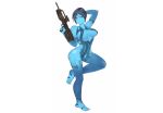  athan_arion barefoot black_hair blue_eyes breasts cortana gun halo_(game) nude short_hair techgirl third-party_edit weapon white 