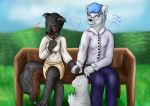  absurd_res anthro arctic_fox canid canine creeperzone duo female fox hi_res male male/female mammal sunny_day 