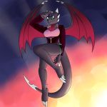  1:1 activision anthro big_breasts breasts claws cleavage clothed clothing cynder dragon female green_eyes hi_res horn membrane_(anatomy) membranous_wings psychromaniac scalie simple_background smile solo spyro_the_dragon thick_thighs video_games wide_hips wings 