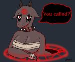  anthro apollo_caelum_(artist) bandage bovid breasts caprine collar demon female goat hi_res mammal natasha_goety solo spiked_collar spikes summoning 