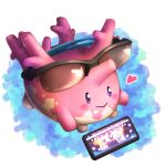  blush closed_mouth commentary_request corsola eyewear_on_head gen_2_pokemon heart ktk_sgr no_humans pokemon pokemon_(creature) purple_eyes smile solo sunglasses 