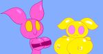  anthro big_breasts bra breasts clothed clothing demon duo female happy hi_res humanoid imp mark_m nipples pink_eyes strapless_bra strapless_clothing strapless_underwear topless underwear vin_(bugmag) yellow_eyes 