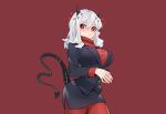  blush breasts demon guangsupaomian heart helltaker horns modeus_(helltaker) pantyhose red red_eyes short_hair skirt suit tail third-party_edit white_hair 