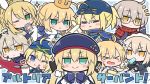  &gt;_&lt; adjusting_eyewear ahoge animal_ears armor artoria_pendragon_(all) artoria_pendragon_(caster) artoria_pendragon_(lancer_alter) artoria_pendragon_(swimsuit_archer) artoria_pendragon_(swimsuit_rider_alter) artoria_pendragon_(swimsuit_ruler)_(fate) beret blonde_hair blue_eyes blue_headwear blue_jacket blue_neckwear blush bunny_ears commentary_request crown fate/grand_order fate_(series) food frilled_hairband frills fur-trimmed_jacket fur_trim glasses green_eyes hair_ornament hairband hat jacket multiple_girls mysterious_heroine_x mysterious_heroine_x_(alter) mysterious_heroine_xx_(foreigner) nejikirio one_eye_closed open_mouth popsicle rhongomyniad saber scarf smile sparkle surprised tongue tongue_out translation_request water_gun yellow_eyes 