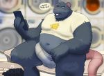  2020 anthro belly bulge clothing english_text hi_res male mammal moon_bara murid murine navel overweight overweight_anthro overweight_male phone rat rodent shirt sitting solo text topwear underwear 