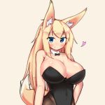  &lt;3 1:1 animal_humanoid areola areola_slip big_breasts black_clothing blonde_hair blue_eyes blush breasts canid canid_humanoid canine canine_humanoid cleavage clothed clothing dipstick_tail female fox_humanoid fur glistening glistening_breasts hair hi_res huge_breasts humanoid inner_ear_fluff leotard light_skin long_hair looking_at_viewer mammal mammal_humanoid monotone_hair multicolored_tail navel simple_background smile solo standing tan_background tight_clothing tuft tylwing wide_hips yellow_body yellow_fur 