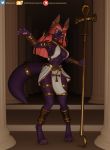  3d_(artwork) anthro anubian_jackal anubis breasts canid canine canis clothed clothing dark_fur dark_skin deity digital_media_(artwork) ear_piercing egyptian_mythology female fur hair headgear headwear hi_res humanoid jackal jewelry mammal middle_eastern_mythology mythology piercing solo teeth text url waeverstan 