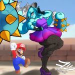  absurd_res anthro broodal clothing dress female footwear hariet_(mario) hi_res high_heels kotsu lagomorph legwear leporid mammal mario mario_bros muscular muscular_female nintendo outside pantyhose rabbit shoes spikes super_mario_odyssey video_games 