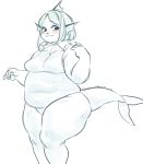  5_fingers anthro anthrofied belly breasts clothed clothing ear_fins eeveelution female fin fingers glacierclear hair marine nintendo non-mammal_breasts overweight overweight_anthro overweight_female pok&eacute;mon pok&eacute;mon_(species) pok&eacute;morph simple_background smile solo vaporeon video_games white_background 