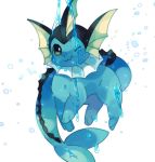  2020 blue_body bubble digital_media_(artwork) dripping_wet eeveelution feral fin fin_ears fin_hair green_eyes mammal nintendo one_eye_closed paws pok&eacute;mon pok&eacute;mon_(species) pseudo_hair simple_background smile solo tail_fin vaporeon video_games water wet wet_body white_background zoroa553 