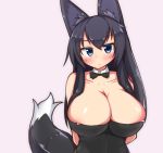  animal_humanoid big_breasts black_body black_clothing black_dress black_fur black_hair blue_eyes blush bow_tie breasts canid canid_humanoid canine canine_humanoid cleavage clothed clothing dipstick_tail dress female fox_humanoid fur glistening glistening_breasts hair hi_res huge_breasts humanoid inner_ear_fluff light_skin long_hair looking_at_viewer mammal mammal_humanoid monotone_hair multicolored_tail shirt_collar simple_background solo standing tuft tylwing 