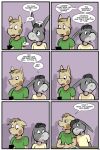  2:3 anthro asinus comic dialogue digital_media_(artwork) donkey duo english_text equid equine female giraffe giraffid hi_res jennifer_(study_partners) male mammal study_partners text thunderouserections toony woody_(study_partners) young 