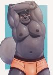  2020 absurd_res anthro belly blush bulge canid canine canis clothing domestic_dog eyes_closed hi_res humanoid_hands kemono kumamikan male mammal moobs nipples overweight overweight_anthro overweight_male solo underwear 