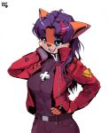  2020 anthro awr_hey bandicoot blue_eyes breasts clothed clothing cosplay digital_drawing_(artwork) digital_media_(artwork) female hair hi_res mammal marsupial misato_katsuragi multicolored_hair neon_genesis_evangelion open_mouth red_jacket simple_background smile solo topwear two_tone_hair 