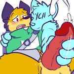  1:1 anthro balls blush bodily_fluids canid canine canis clothed clothing coyote cum cumshot digital_media_(artwork) duo ejaculation erection fizzyjay fur genital_fluids genitals handjob hi_res jay_(fizzyjay) male male/male mammal open_mouth orgasm partially_clothed penile penis sex simple_background solo_focus 