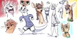  2020 anthro barefoot bottomwear braided_hair brown_body brown_fur brown_hair canid canine cervid cheek_tuft chest_tuft choker clothed clothing cutoffs denim denim_clothing ear_piercing ear_stud english_text facial_tuft female fox fuel_(artist) fur hair half-closed_eyes head_tuft hi_res jewelry looking_at_viewer lutrine male mammal mustelid narrowed_eyes neck_tuft necklace oliver_(fuel) open_mouth piercing screaming shirt shorts simple_background sketch_page solo spots spotted_body spotted_fur standing swift_fox tan_body tan_fur tank_top taylor_(fuel) text topwear tuft walking whiskers white_background 