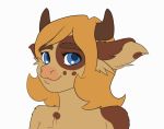  2020 alice_(moomaid) animated anthro blonde_hair blue_eyes bovid bovine brown_body brown_fur cattle chest_tuft ear_wag ear_wiggle female fur hair headshot_portrait horn mammal moomaid portrait short_playtime simple_background smile solo tuft white_background 
