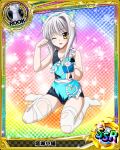 1girl animal_ears apron box card_(medium) cat_ears cat_girl cat_hair_ornament character_name chess_piece fake_animal_ears gift gift_box hair_ornament high_school_dxd looking_at_viewer official_art one_eye_closed open_mouth paw_pose rook_(chess) short_hair silver_hair smile solo source_request thighhighs torn_clothes toujou_koneko trading_card white_legwear yellow_eyes 
