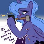  1:1 absurd_res bandage blue_body cutie_mark equid female feral friendship_is_magic hair hammer hasbro hi_res horn mammal marenlicious my_little_pony phone princess_luna_(mlp) selfie sitting solo tools winged_unicorn wings 