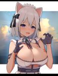 animal_ears breasts cat_ears cleavage copyright_request gloves karinto_yamada maid maid_headdress source_request white_hair 