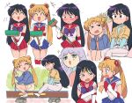  +++ 3girls :d ^_^ bangs bishoujo_senshi_sailor_moon blonde_hair blue_eyes blue_sailor_collar blue_skirt blush bow broom choker circlet closed_eyes double_bun earrings gloves hands_on_own_cheeks hands_on_own_face hino_rei holding holding_broom jewelry laughing legs long_hair looking_at_another magical_girl miniskirt multiple_girls multiple_views murid_(sailor_moon) open_mouth pants pleated_skirt purple_bow purple_eyes purple_hair red_bow red_choker red_sailor_collar red_skirt sailor_collar sailor_mars sailor_moon sailor_senshi_uniform sitting skirt smile standing star_(symbol) star_earrings sweatdrop tsubobot tsukino_usagi twintails v white_gloves 