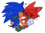  &lt;3 2020 anthro blue_body blue_fur canid canine canis clothing custom_character_(sonic_forces) duo emanata eulipotyphlan eyes_closed eyewear fur glasses gloves hand_on_shoulder handwear happy hedgehog kissing kissing_cheek male male/male mammal open_mouth open_smile red_body red_fur smile sonic_forces sonic_the_hedgehog sonic_the_hedgehog_(series) starrynightmix wolf 