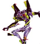  dynamic_pose eva_01 goto303 horns marker_(medium) mecha neon_genesis_evangelion no_humans open_hand single_horn solo standing traditional_media watercolor_(medium) white_background yellow_eyes 