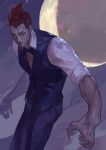  1boy absurdres belt bow bowtie cum facial facial_scar fingernails highres larten_crepsley male_focus moon outdoors parted_lips red_eyes red_hair scar sharp_fingernails short_hair sleeve_rolled_up solo the_saga_of_darren_shan uedrk_yamato vampire yellow_moon 