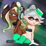  animal_humanoid bottomless cephalopod clothed clothing duo female female/female genitals hat headgear headphones headwear hi_res humanoid inkling legwear marie_(splatoon) marina_(splatoon) marine mollusk nintendo octarian octoling pussy rasenxoru splatoon splatoon_(series) stockings thigh_highs video_games 