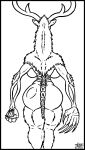  american_mythology antlers back_boob big_breasts big_butt big_hands bone_tail breasts bubble_butt butt claws curvy_figure female fur hi_res horn indigenous_north_american_mythology line_art long_neck monochrome mythology north_american_mythology rear_view ribs skianous solo wendigo 