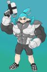  armor blue_eyes blue_hair bottomwear cephalopod clothing futuristic_armor hair hi_res humanoid humanoid_pointy_ears inkling inkling_boy male marine mollusk muscular muscular_humanoid muscular_male nintendo paintedpaper pale_skin pointy_nose sharp_teeth shorts smile smirk solo splatoon teeth top_heavy video_games 