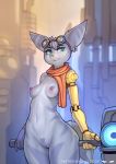  anthro breasts chelodoy ear_piercing ear_ring female genitals lombax mammal mostly_nude nipple_piercing nipples outside piercing pussy ratchet_and_clank rift_apart_lombax solo video_games 