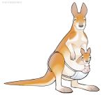  2020 ambiguous_gender biped covid-19_pandemic eyes_closed face_mask female feral fur group hiyo_(hiyoratory) humor in_pouch kangaroo macropod mammal marsupial mother mother_and_child orange_body orange_fur parent parent_and_child pouch_(anatomy) simple_background tan_body tan_fur white_background 
