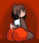  animal_crossing anthro big_butt brown_body brown_fur butt canid canine canis clothed clothing digby_(animal_crossing) domestic_dog femboy_hooters fur girly hi_res looking_back male mammal nintendo red_background shih_tzu simple_background sitting solo someth1ngoranother thick_thighs toy_dog video_games wide_hips 