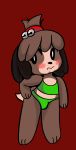  absurd_res animal_crossing anthro bikini blush brown_body brown_fur bulge canid canine canis clothed clothing crossdressing digby_(animal_crossing) domestic_dog fur girly hair hi_res male mammal nintendo red_background shih_tzu simple_background solo someth1ngoranother standing swimwear thick_thighs toy_dog video_games wide_hips 