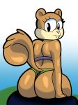  absurd_res anthro big_butt brown_body brown_fur buckteeth butt clothed clothing female fur hi_res looking_at_viewer looking_back mammal nickelodeon rodent sandy_cheeks sciurid sitting smile solo someth1ngoranother spongebob_squarepants teeth thick_thighs tree_squirrel wide_hips 