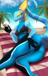  absurd_res anthro beach bedroom_eyes bikini clothing female hi_res inteleon narrowed_eyes nintendo pok&eacute;mon pok&eacute;mon_(species) seaside seductive skylosminkan solo swimwear video_games 