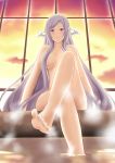  1girl absurdres barefoot bath breasts feet hair_censor hair_over_breasts highres junk_doppel large_breasts long_hair looking_at_viewer nude purple_eyes purple_hair quinella smile steam steaming_body sword_art_online sword_art_online:_alicization toes 