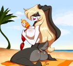  anthro big_breasts bikini bikini_thong blonde_hair breasts butt chest_tuft clothed clothing female hair hi_res kneeling lagomorph leporid looking_back mammal ooo-belise-ooo rabbit solo swimwear topless tuft 