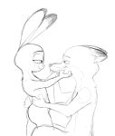  2020 anthro bedroom_eyes canid canine disney duo eye_contact fox fur hi_res judy_hopps lagomorph leporid looking_at_another mammal monochrome narrowed_eyes nick_wilde nude rabbit red_fox seductive side_view simple_background sitting spoof_(artist) standing white_background zootopia 