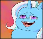  blue_body blue_fur edit equid equine female feral fluffy_pony friendship_is_magic fur hair hasbro horn low_res mammal mane mane_hair multicolored_hair my_little_pony purple_eyes shadysmarty solo teeth_showing trixie_(mlp) unicorn unicorn_horn 